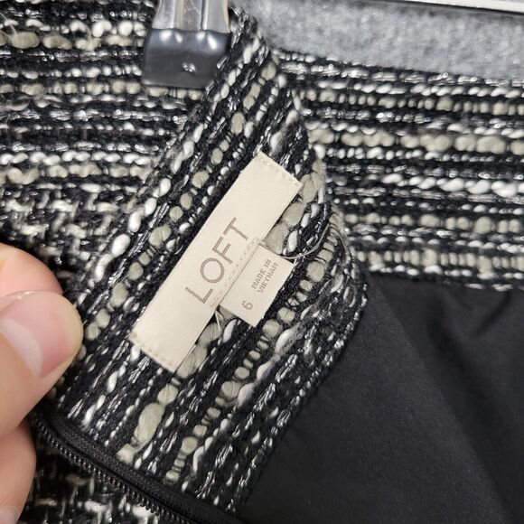 LOFT Black Boucle Double Pocket Lined Tweed A-Line Mini Skirt SIZE 6 - Picture 9 of 11